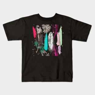 Feathers Pink, Turquoise, Grey and Gold Specks Kids T-Shirt